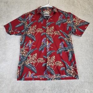 VTG Paradise Found Hawaiian Shirt Mens L Red Tropical Parrot Aloha Magnum